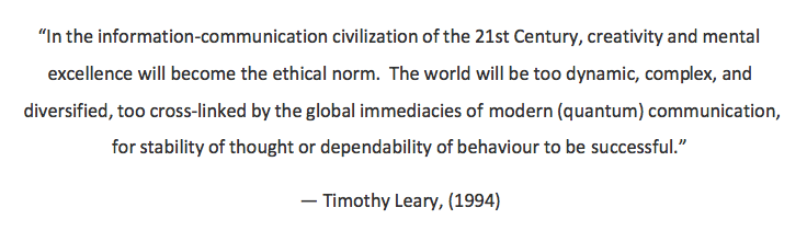Picture of Timothy Leary 1994 quote. in the information-communication civilization of the 21st century...